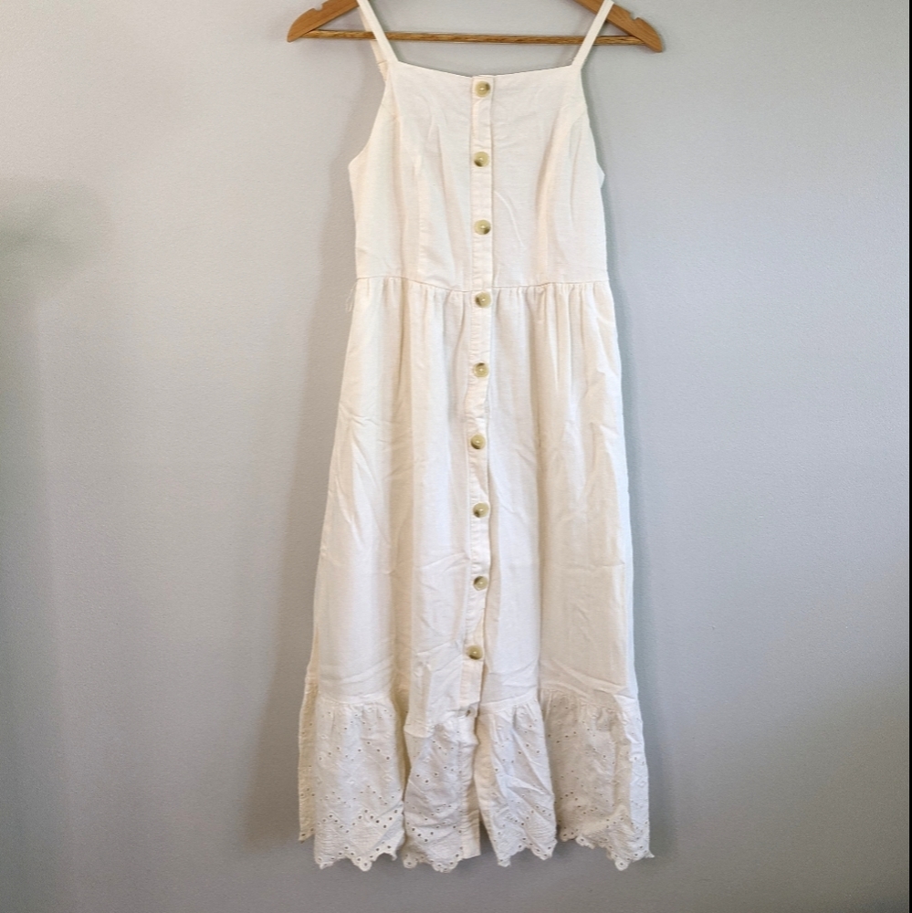 White/ivory linen eyelet midi sundress